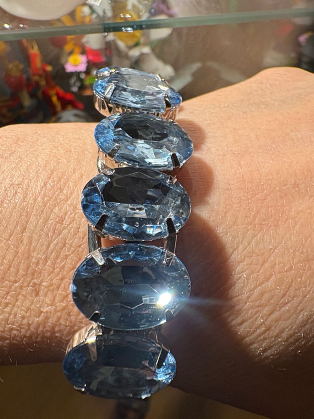 3/50.00$ Blue Crystal Oval Link Bracelet - bangle bracelet #223